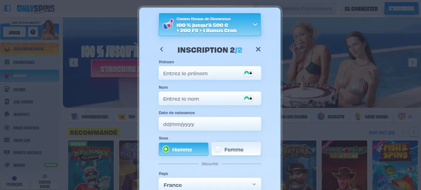 inscription étape 4 only spins casino