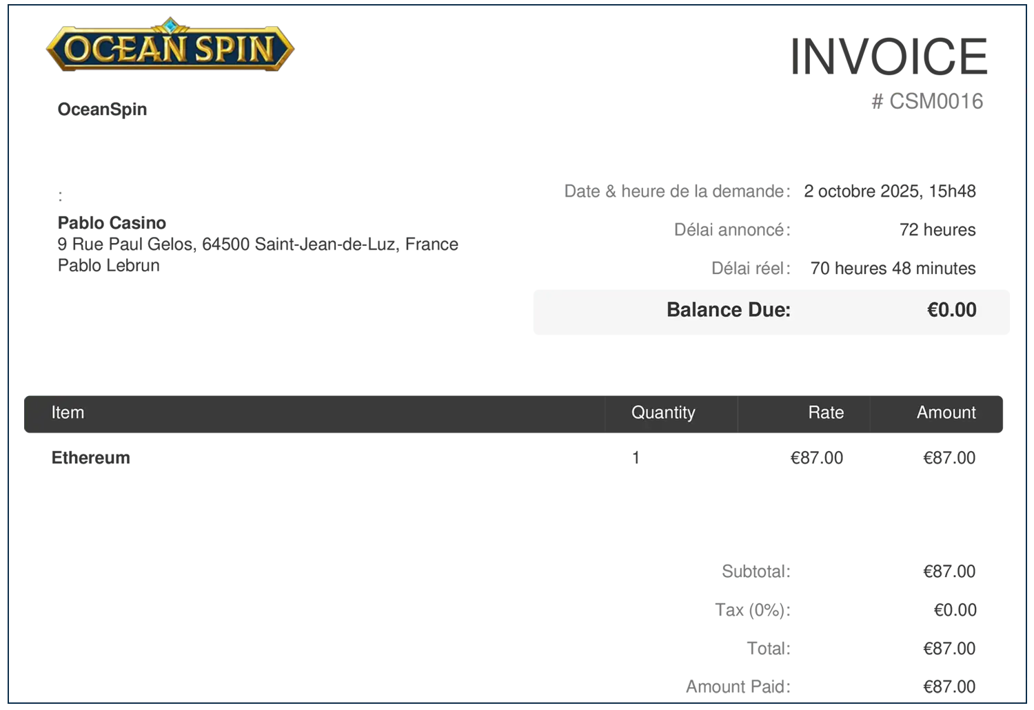 preuve de retrait oceanspin