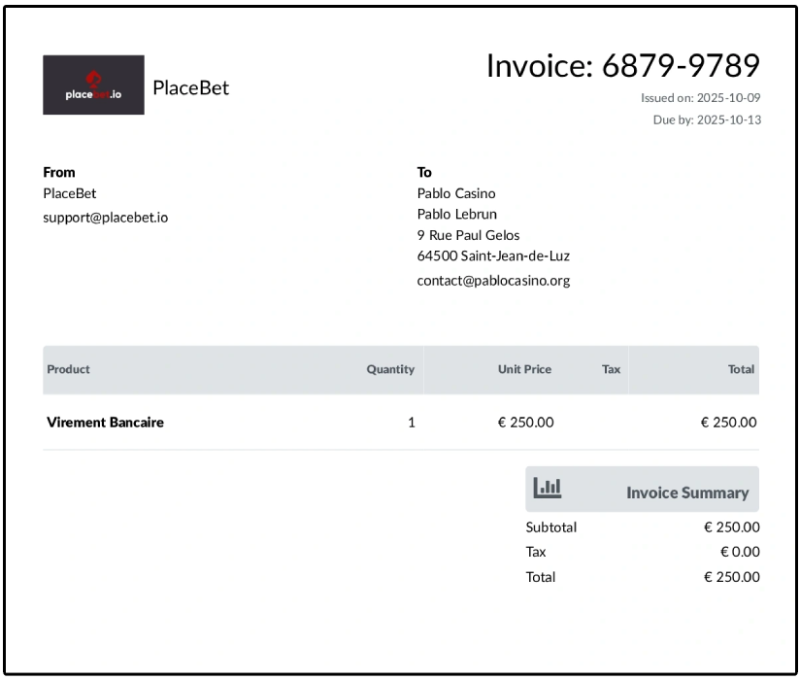 Preuve de retrait PlaceBet