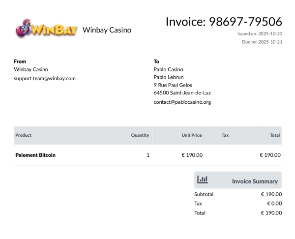 Preuve de retrait Winbay