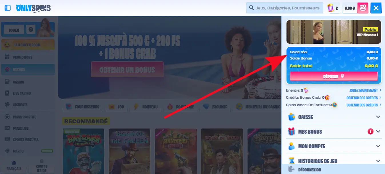 retrait étape 1 only spins casino