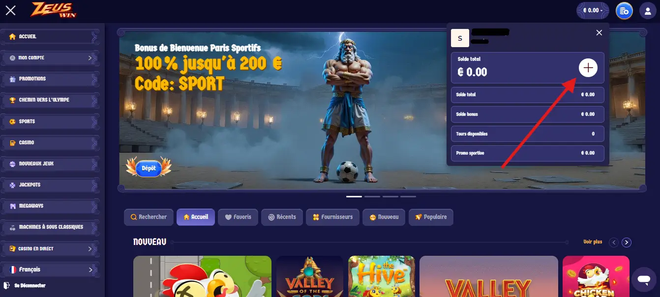 retrait étape 1 zeuswin casino