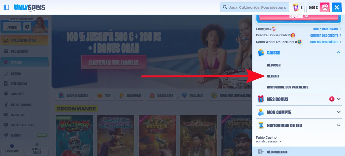 retrait étape 2 only spins casino