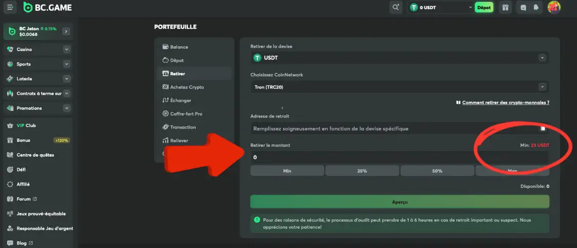 tutoriel retirer ses gains étape 3