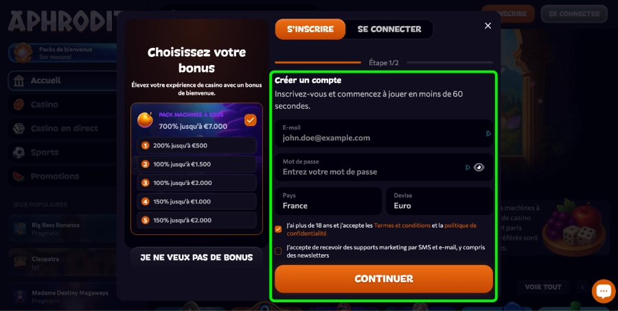 Activer un bonus 200% étape3