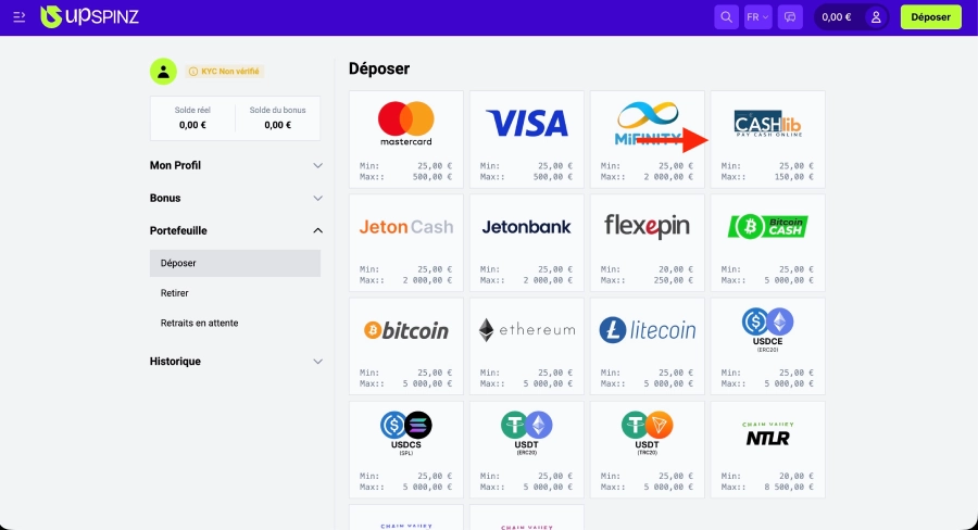 Casino Cashlib Upspinz