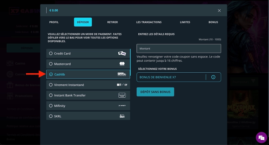 Casino Cashlib X7 Casino