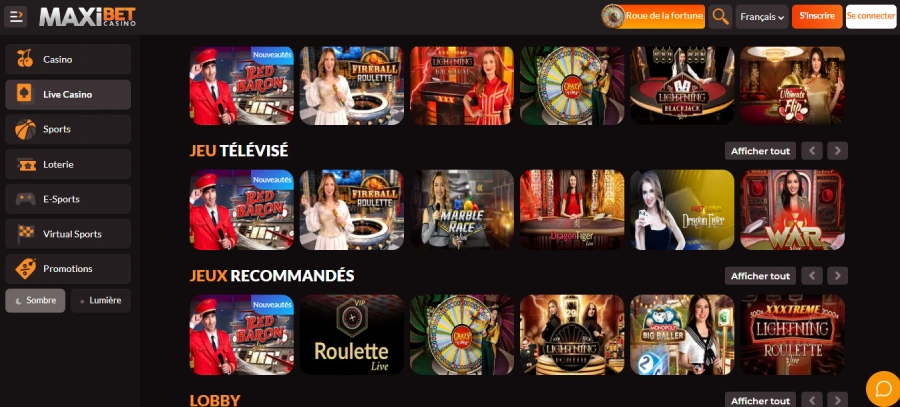 Casino live sur Maxibet