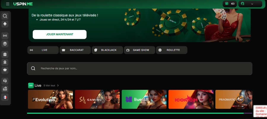 Casino live sur Uspin Casino