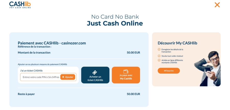 Dépôt sur casino Cashlib étape4
