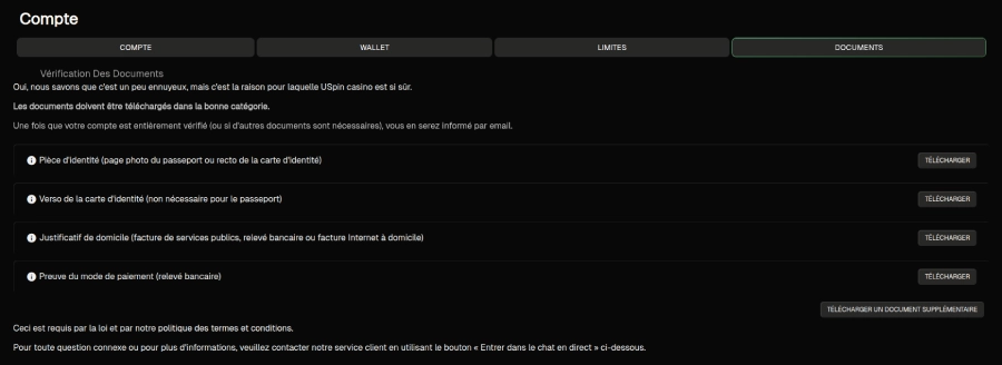 Faire un retrait sur Uspin Casino étape2