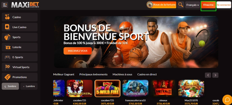 Inscription sur Maxibet étape1