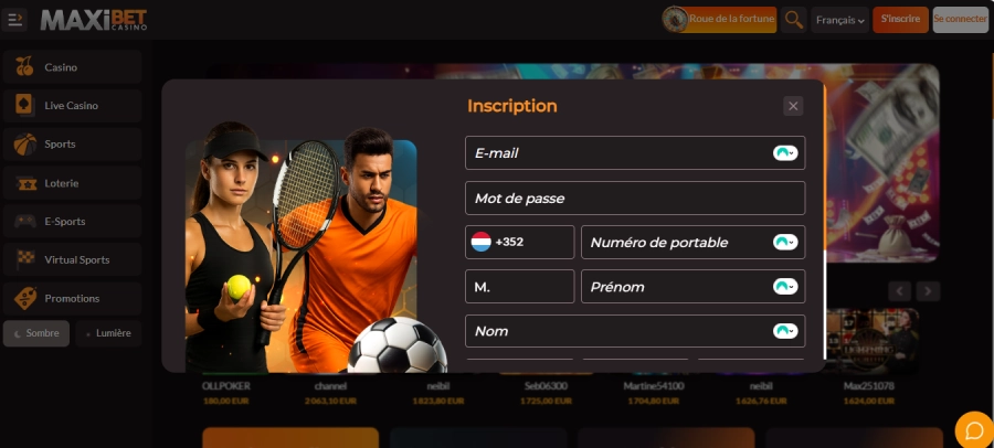 Inscription sur Maxibet étape2