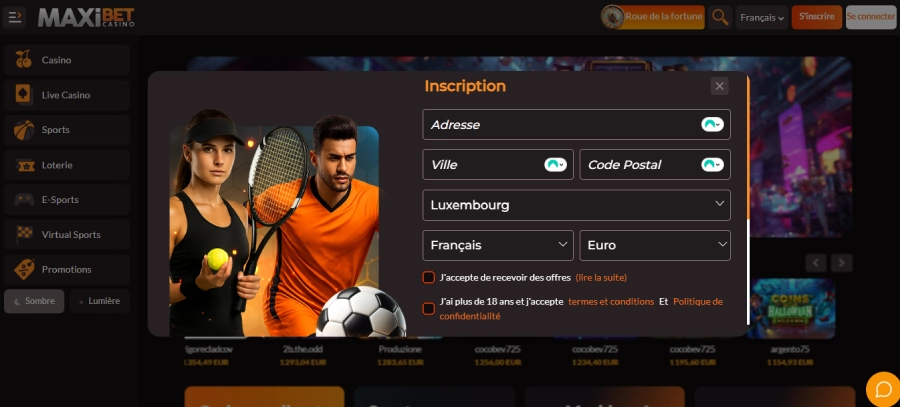 Inscription sur Maxibet étape3