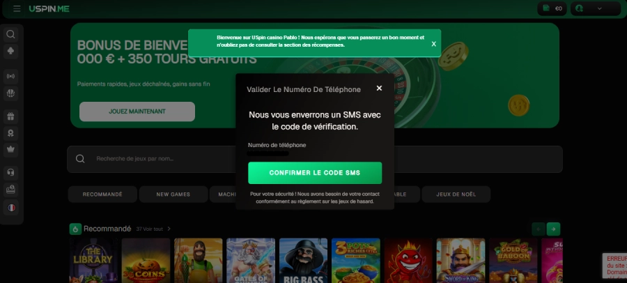 Inscription sur Uspin Casino étape5