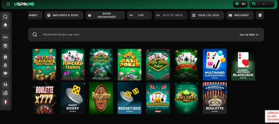 Jeux de table sur Uspin Casino