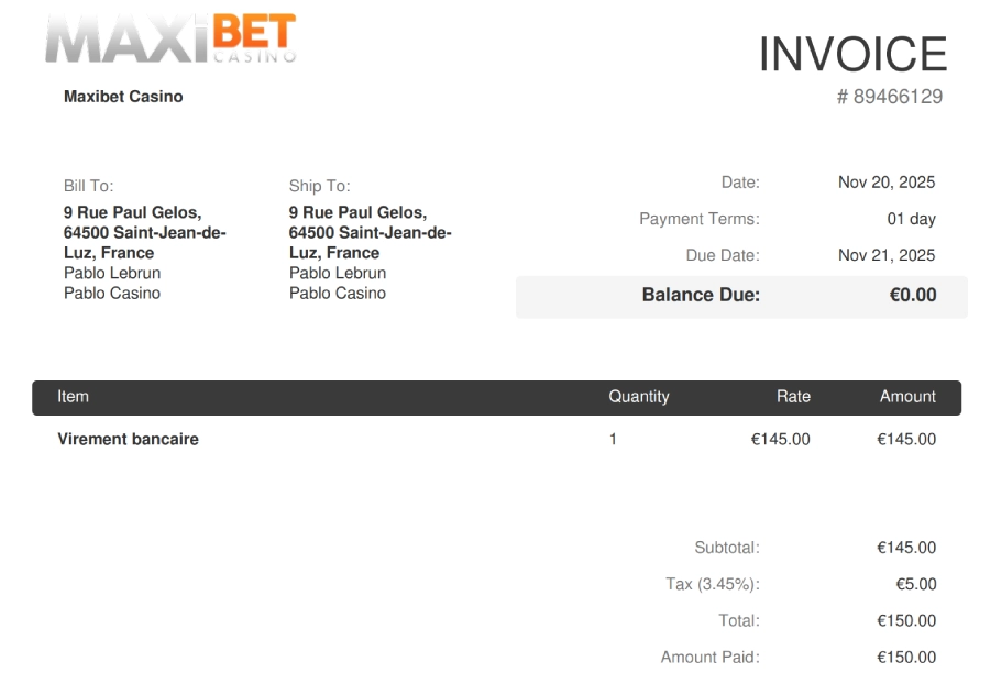 Preuve de retrait sur Maxibet