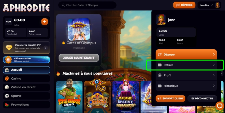 Retrait casino bonus 200% étape1