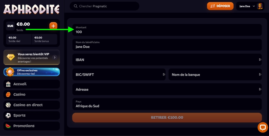 Retrait casino bonus 200% étape3
