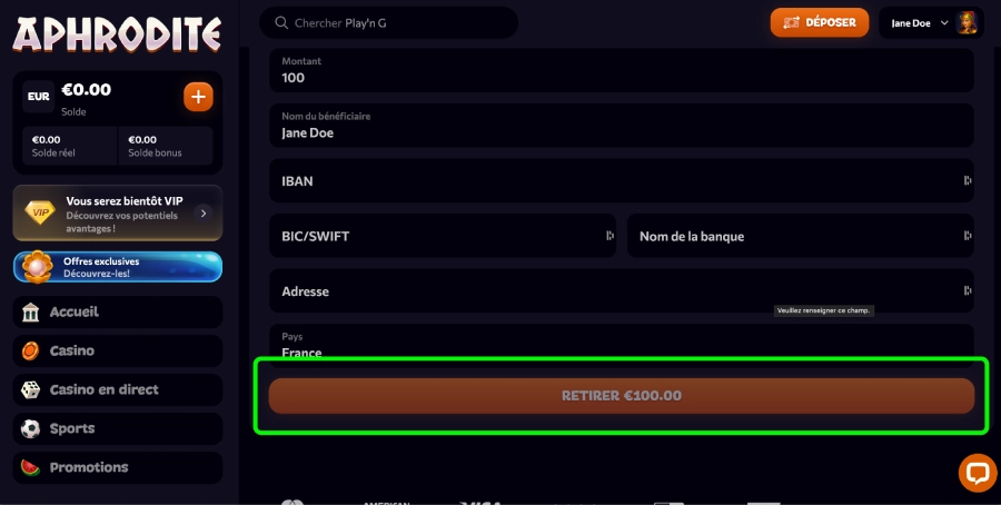 Retrait casino bonus 200% étape4