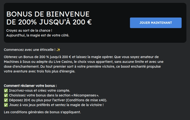 Bonus de bienvenue sur Betzino Casino