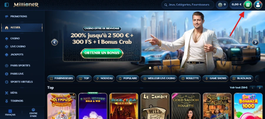 Dépôt sur Millioner étape 1