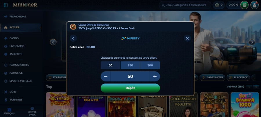 Dépôt sur Millioner étape 3