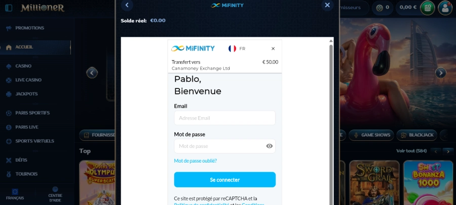 Dépôt sur Millioner étape 4