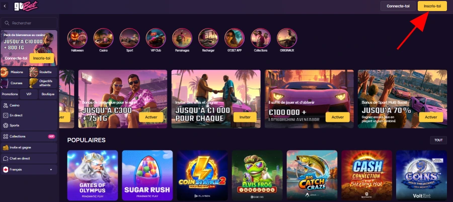 Inscription étape 1 GTbet