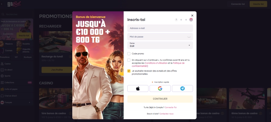 Inscription étape 2 GTbet