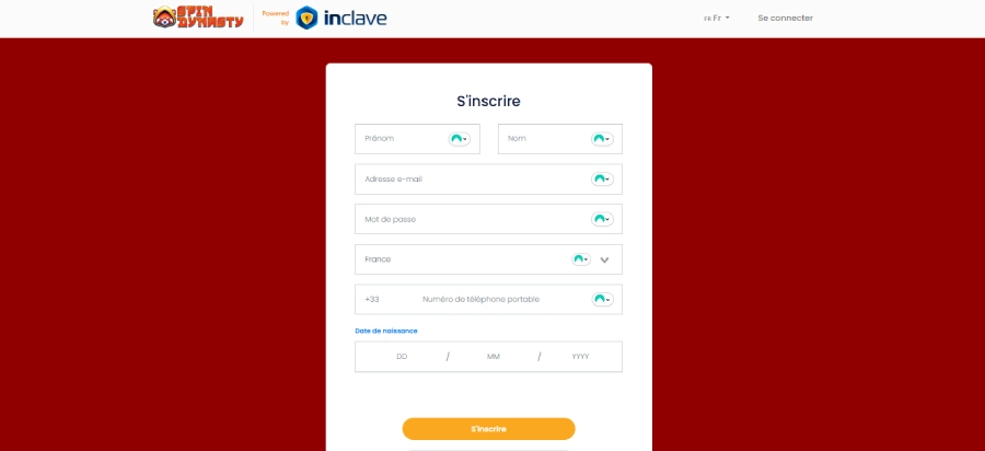 Inscription étape 2 Spin Dynasty