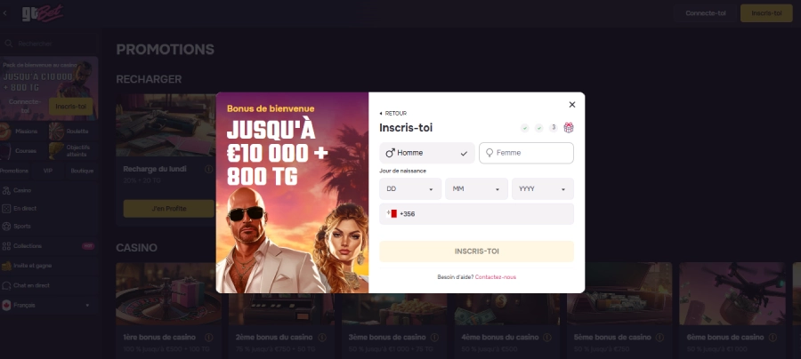 Inscription étape 4 GTbet