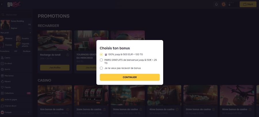 Inscription étape 5 GTbet