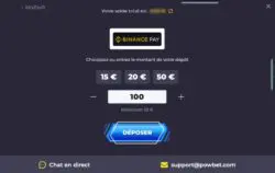 capture d'écran powbet depot binance pay