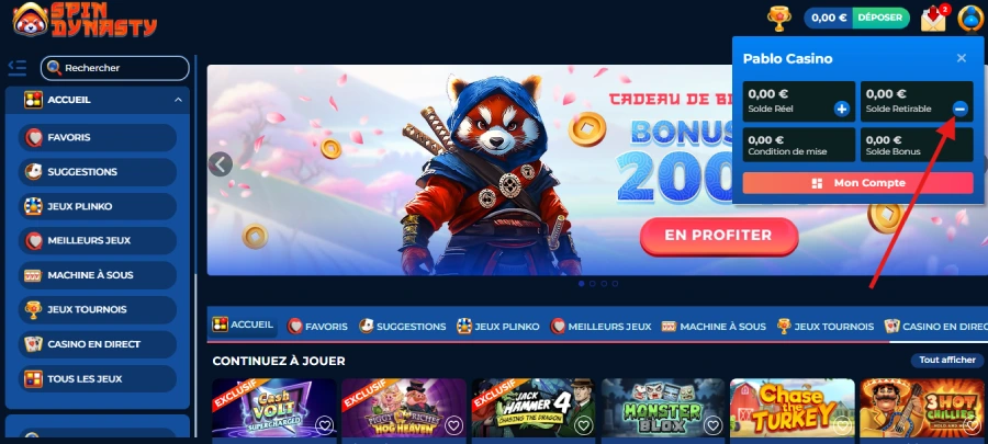 Retrait sur Spin Dynasty étape 1