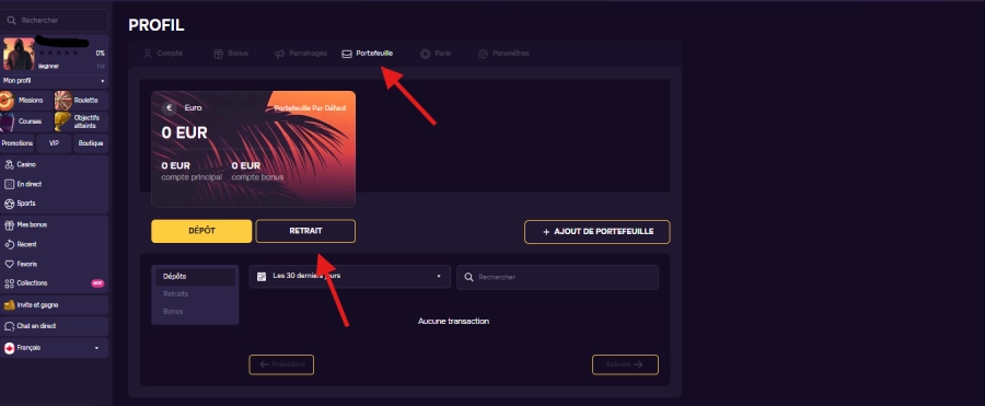 Faire un retrait étape 2 GTbet