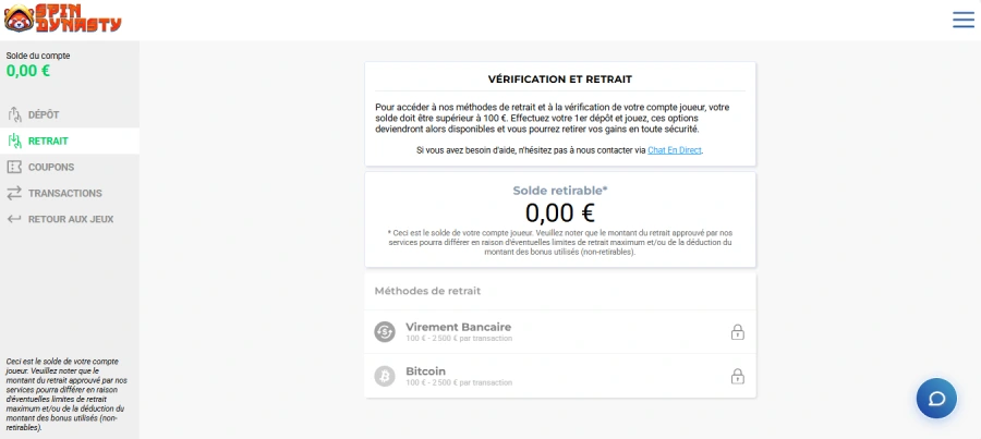 Retrait sur Spin Dynasty étape 2