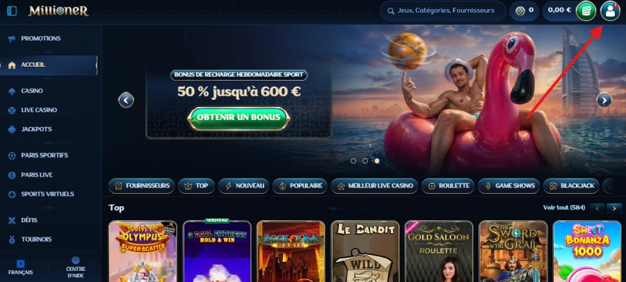 Retrait sur Millioner étape 1