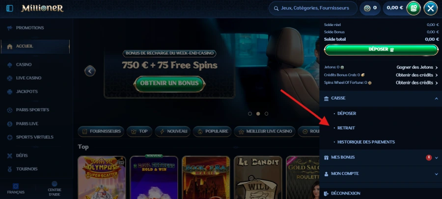 Retrait sur Millioner étape 2