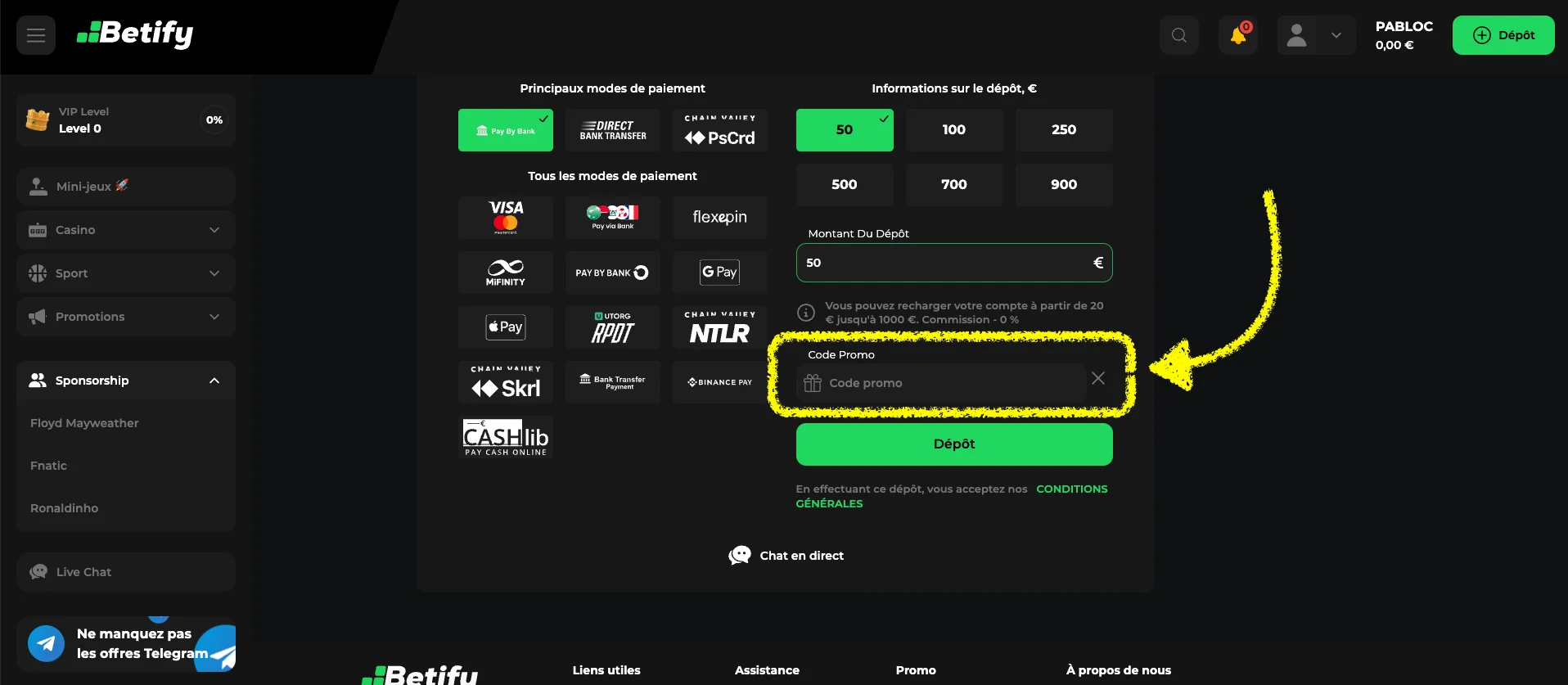 comment utiliser un code promo étape 3