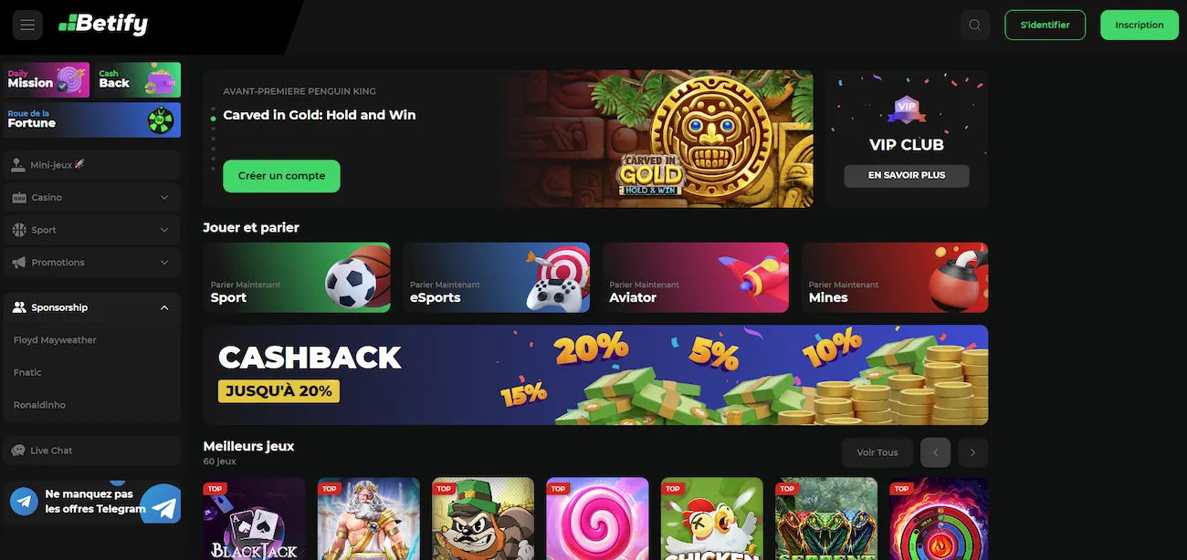 dépôt sur betify étape 1