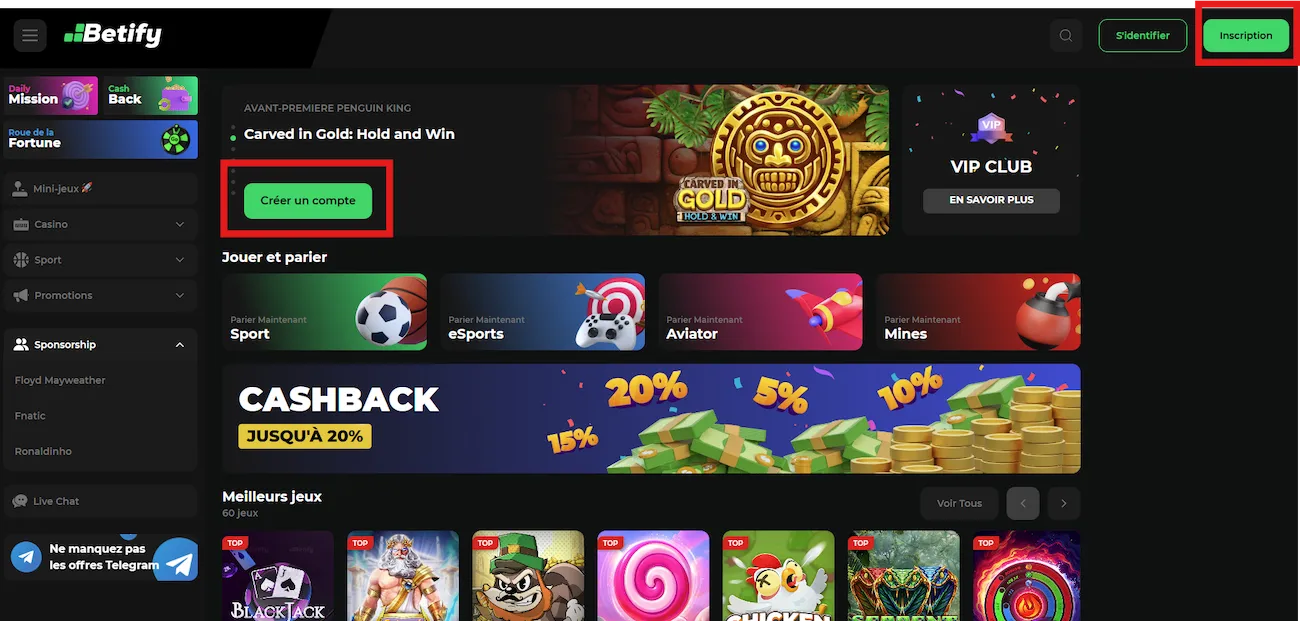 dépôt sur betify étape 2