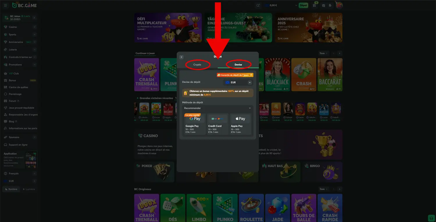 dépôt étape 3 bc game