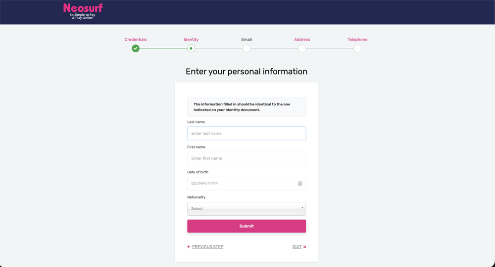 étape 5 inscription neosurf