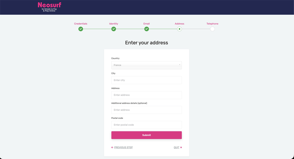 étape 7 inscription neosurf