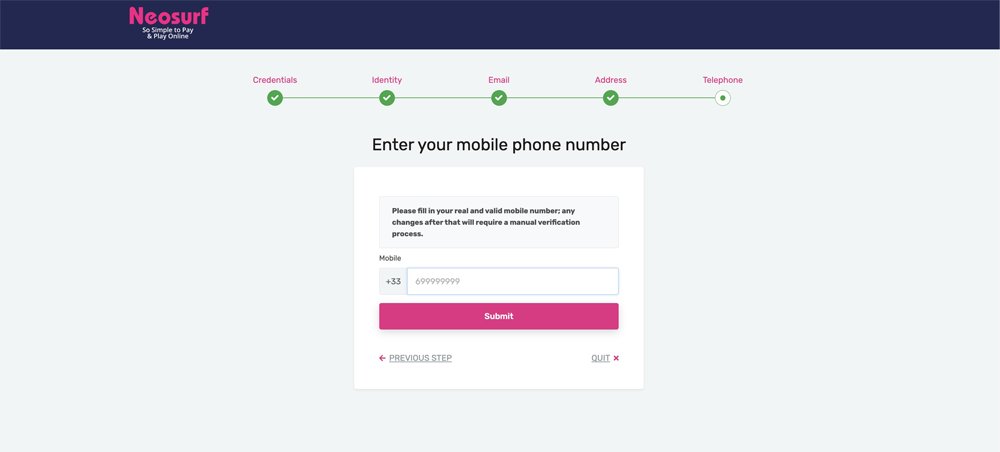 étape 8 inscription neosurf