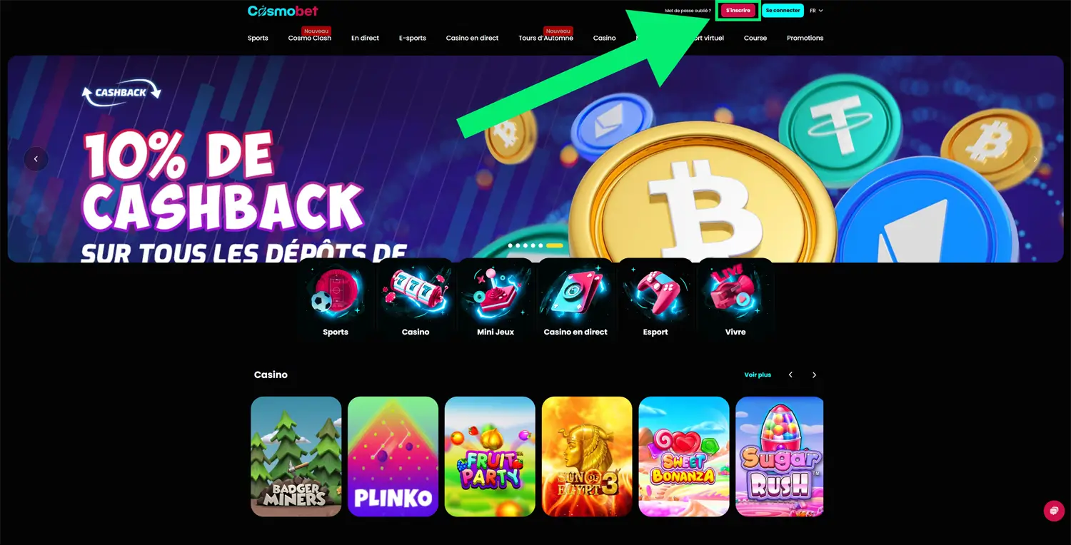 inscription étape 1 cosmobet