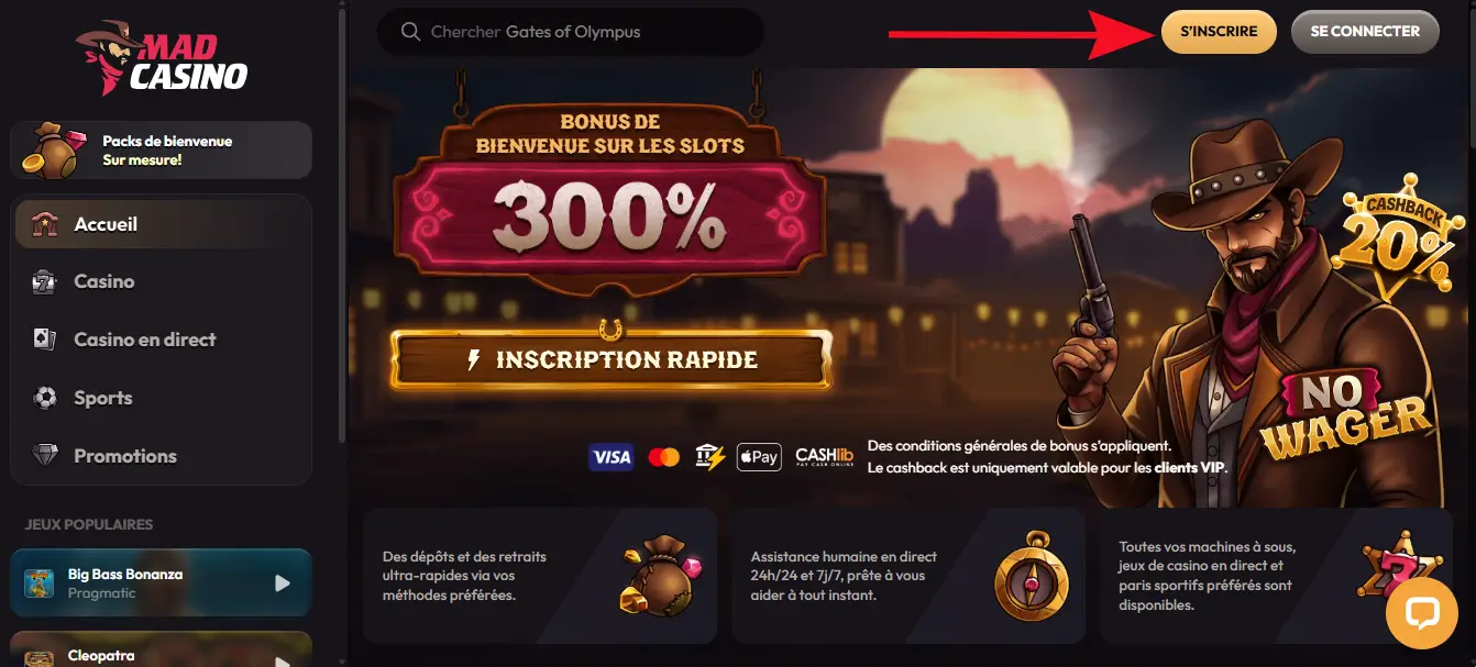 inscription étape 1 mad casino