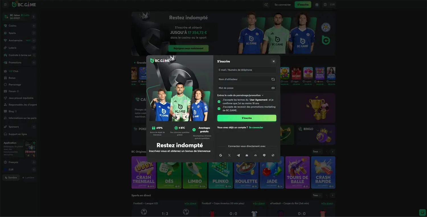 inscription étape 2 bc game