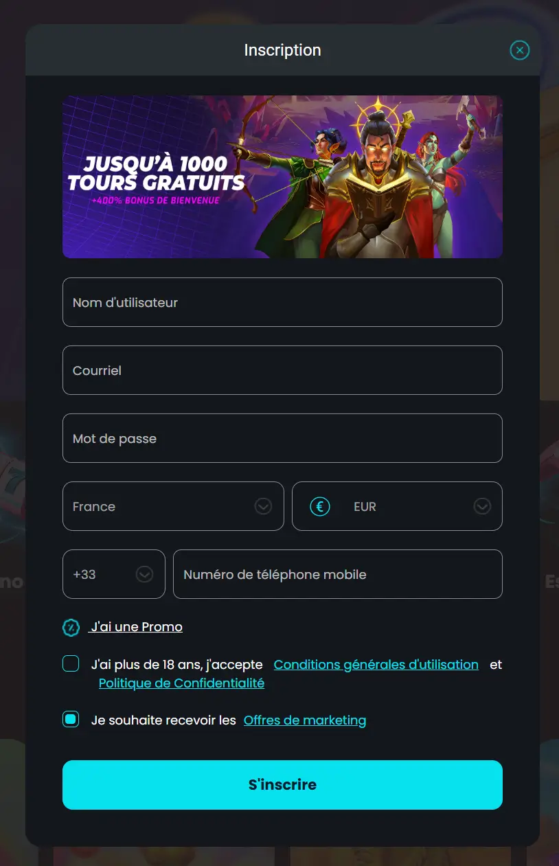 inscription étape 2 cosmobet